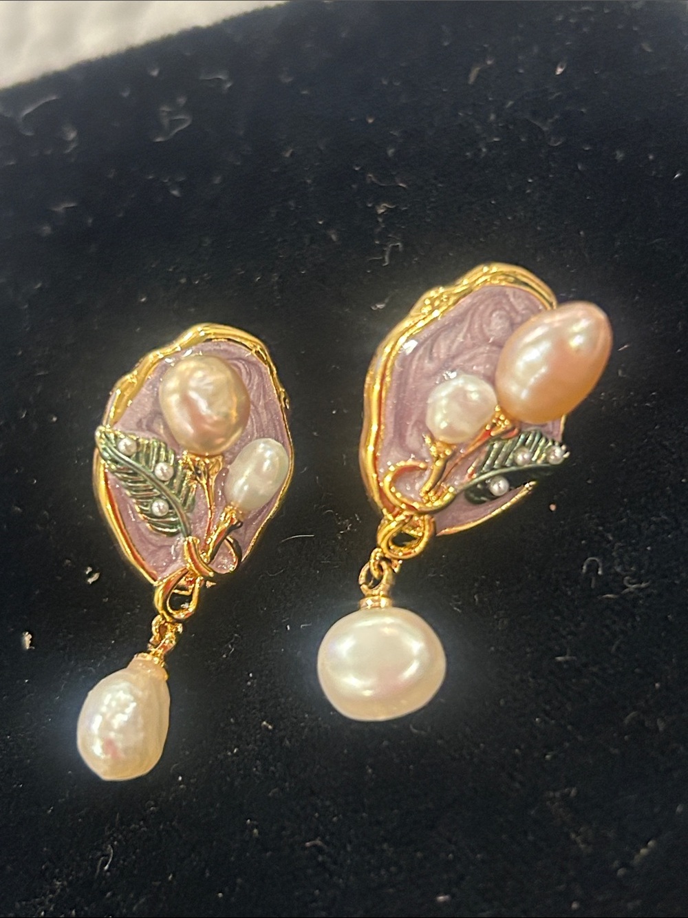 Lavender Enamel Pearl Flower Earrings-NWT